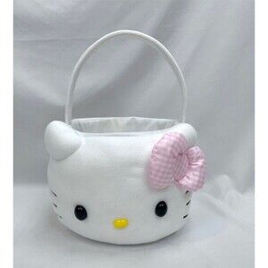 NWT Hello Kitty Easter Basket Plush Fabric‎ White Pink Bow